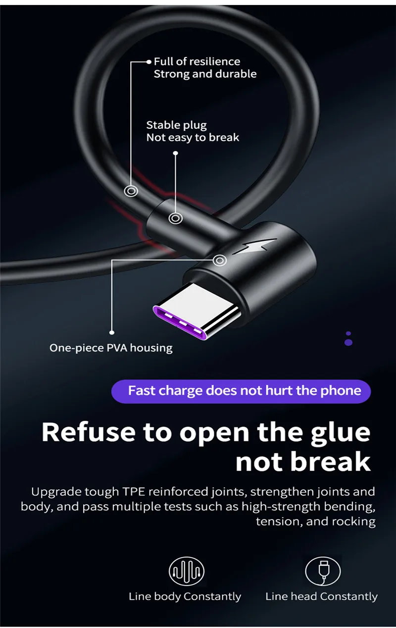 Кабель Usb Type C 90 градусов для быстрой зарядки 2 м 3 длинный игр Xiaomi Mi A3 9T 8 mix max черный
