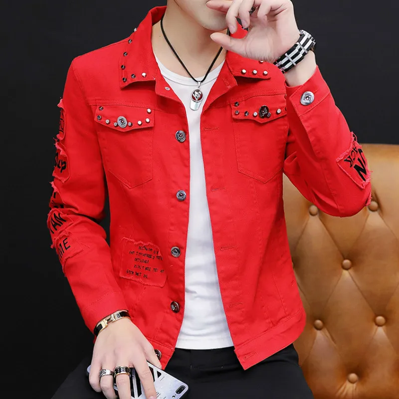 

Korean Social Trend Rivet Jacket Coat Spring and Autumn Personality Denim Jacket Male