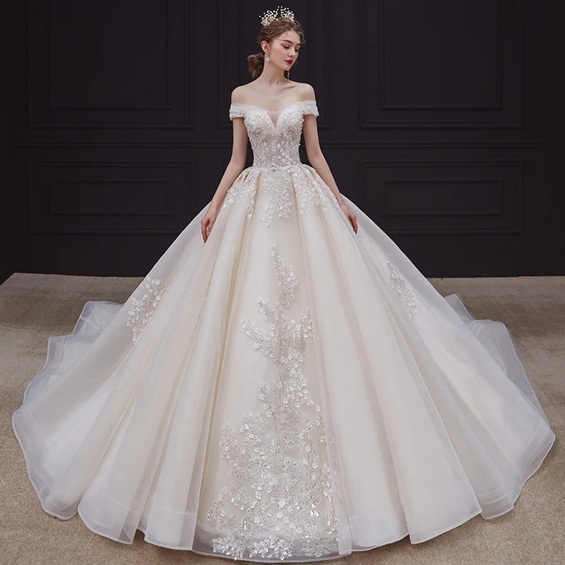 

Основное свадебное платье, новинка 2021, темпераментный стиль, для невесты, с открытым плечом, супер Сказочный сон, большой хвост, светильник о...