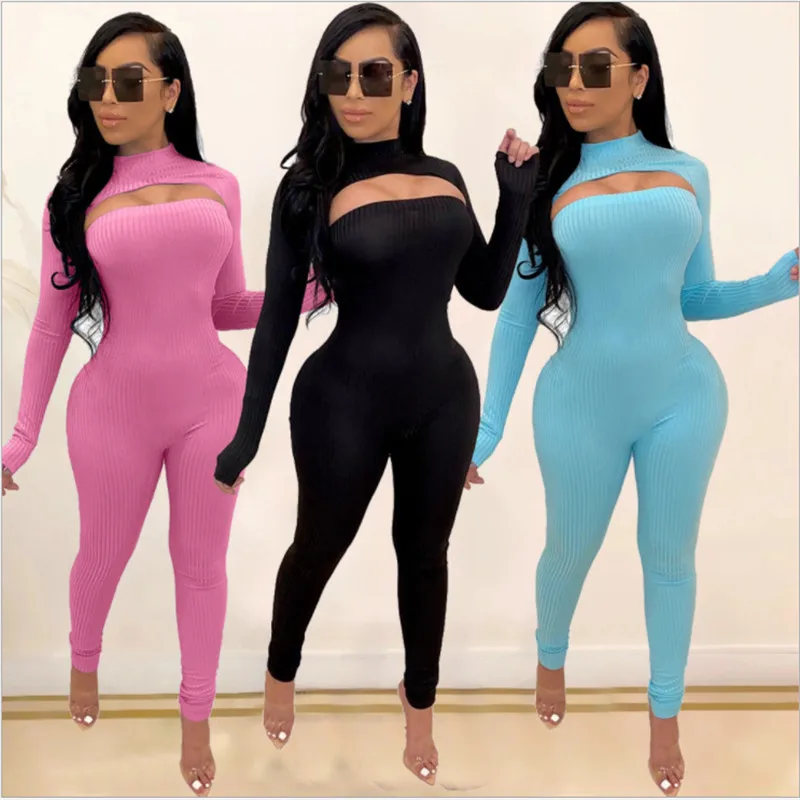 

Fitness Casual Sporty Rompers Womens Jumpsuit Long Sleeve Patchwork 2021 Autumn Workout Active Wear Jumpsuits Push Up Jumpsuit