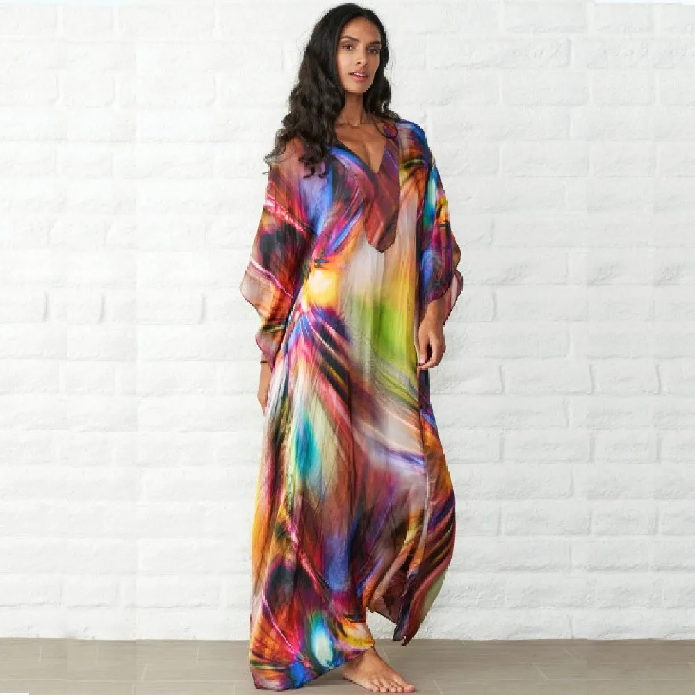 

Quick-drying Kaftan Beach Cover up Pareos de Playa Mujer 2021 Beach Wear Oversize Bikini Cover up Robe Plage Beach Tunic Q831