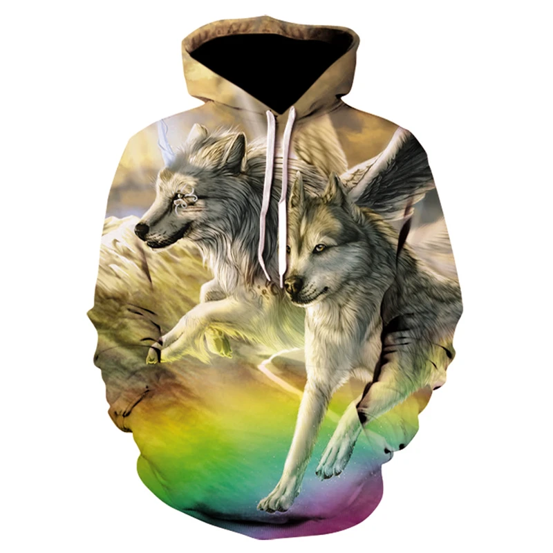 

UG Casual Printed Animal 3D Two-headed Wolf Hoodie Men's Women's Sweatshirt Harajuku Hooded Autumn New Men's Pullover