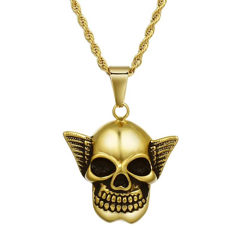 Valily Stainless Steel Skull Pendant For Man Punk Jewelry Angel Wings Necklace wholesale | Украшения и аксессуары