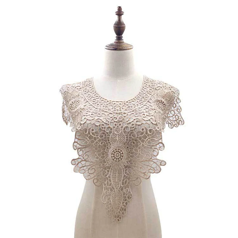 Luxury flower white Embroidery lace fabric trim ribbon DIY sewing bridal applique collar craft guipure dress wedding decor images - 6