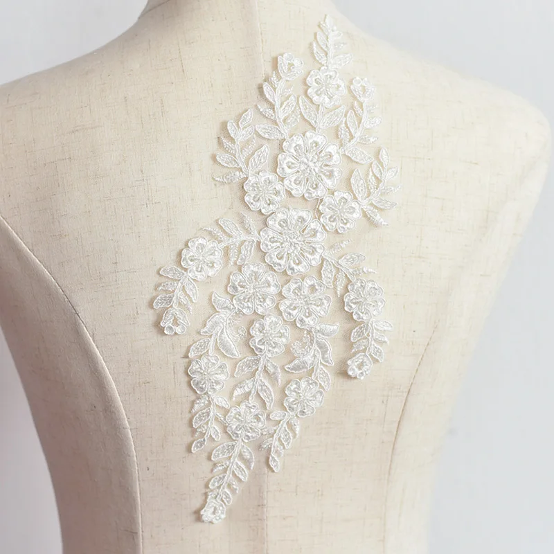 Белая Кружевная аппликация из бисера сетка венецианская кружевная отделка