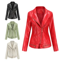 autumn pu leather thin red christmas motorcycle jacket women 4xl plus size long sleeve bomber coat ropa de mujer k257