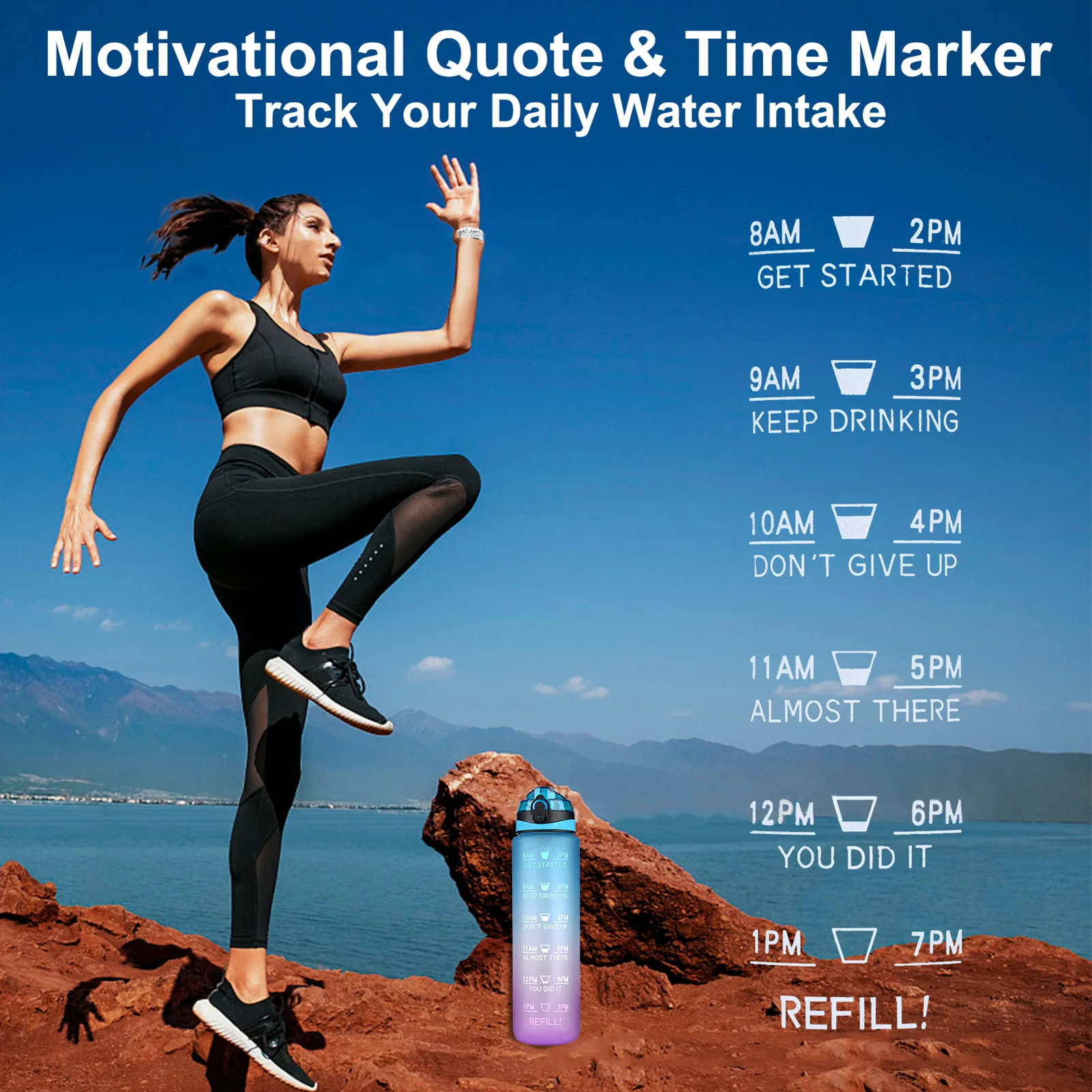

Portable Water Bottle With Time Marker Leakproof BPA Free Bottle 1000ml Large Capacity Outdoor Sports Plastic Cup Space Cup