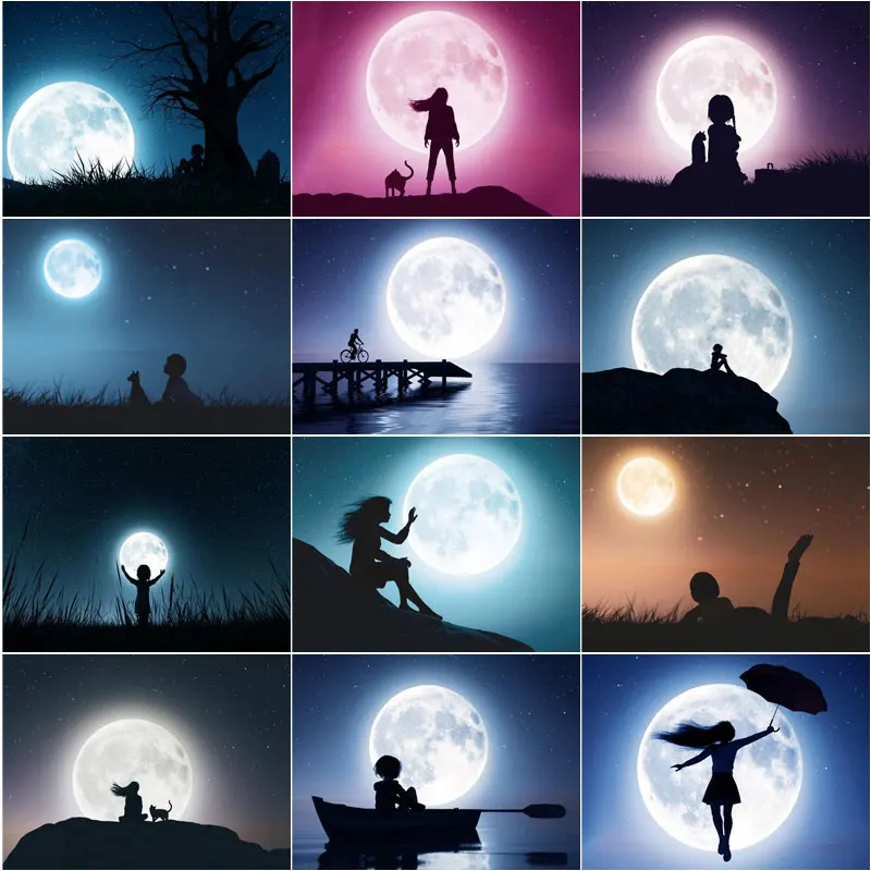 

Алмазная живопись «сделай сам» 5D «полная луна», аниме, Ночной пейзаж, искусство, Набор для вышивки крестиком, домашний декор, подарки ручной ...