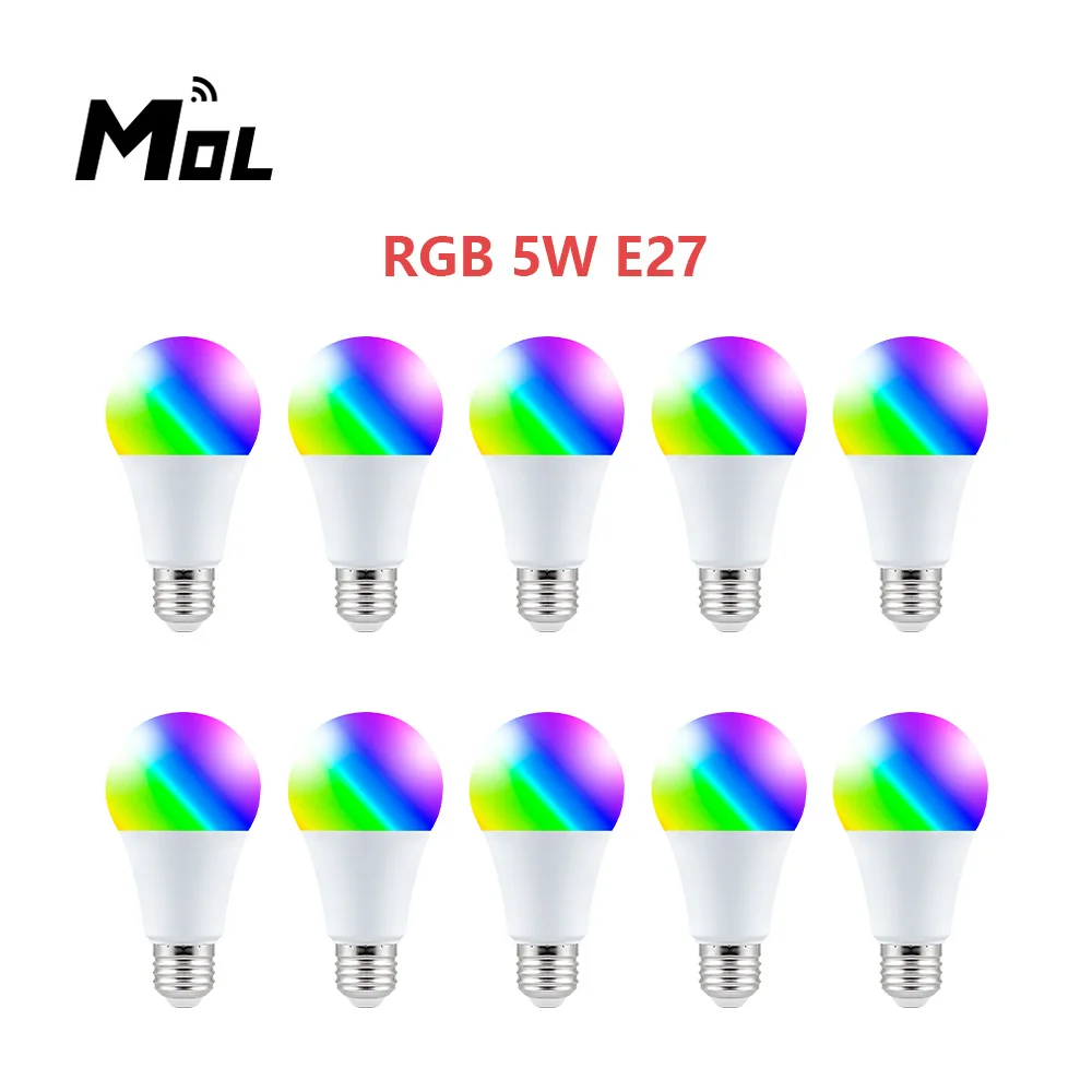 

E27 10PCS Lamp Led RGB Light Dimmable 5W RGBW Led Lamp Colorful Changing Bulb Led Lampada RGBW White Decor Home