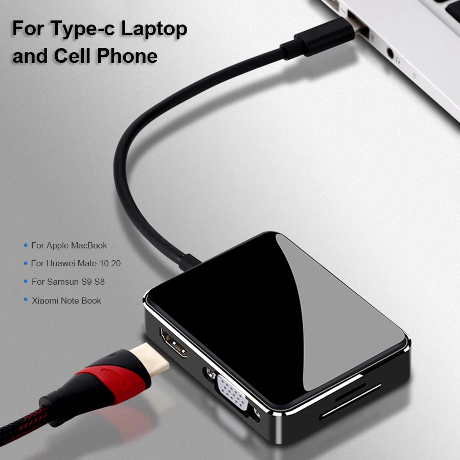 Biaze USB C HUB to Multi 3.0 HDMI VGA Adapter Card Reader For MacBook Pro Huawei Mate 20 Samsung S9 S8 Xiaomi Type | Компьютеры и офис