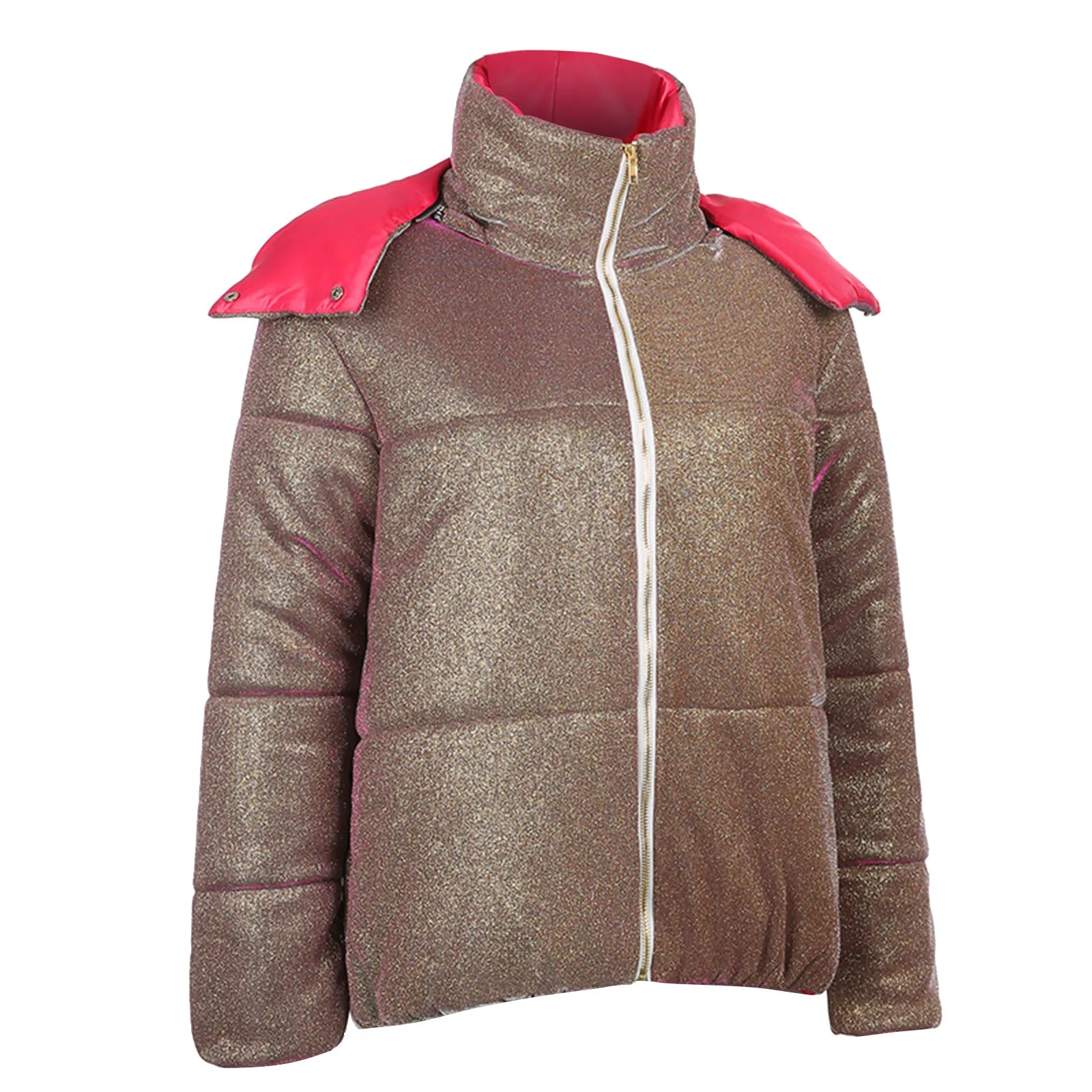 

Zipper with Hat Reflective Short Thickened Bread Coat Women's Winter Jacket Down Jacket Shape Keep Warm Clothes Jacket Female