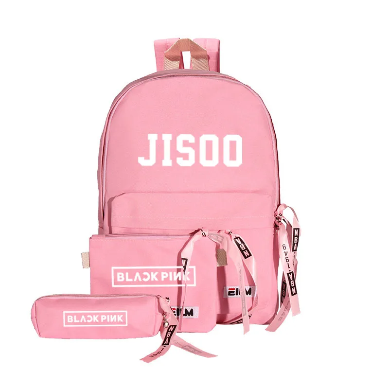 Модный черный рюкзак Kpop, 3 шт./компл., женский холщовый рюкзак, Jennie Jisoo, школьные сумки для девочек-подростков, черный, розовый - Цвет: JISOO
