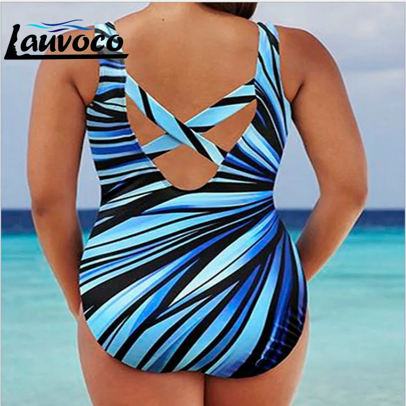 Размера плюс купальник с принтом слитный для женщин большой размер вырез высокая