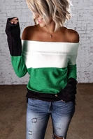 2021 off shoulder sexy knitwear sweater womens sexy slim patchwork jumper bohemian holiday sweaters autumn female pullover new