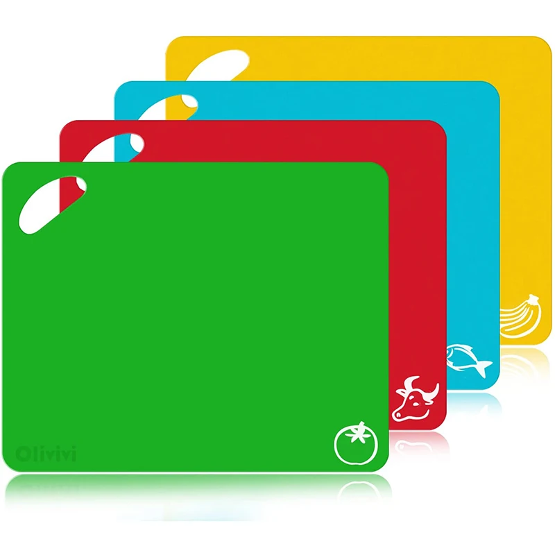 

1Pcs Plastic Cutting Board Non-slip Kitchen Flexible Chopping Block Cutting Board Cutting Mats With Food Icons Kitchen Tools