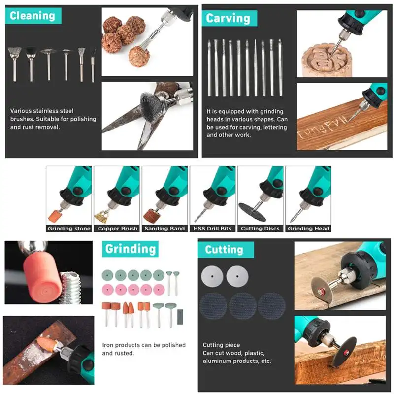 

110-220V Mini Electric Grinder Mini Drill Engraver Carving Polishing Cutting Rotary 30000RPM Multi-funtional Tool Set