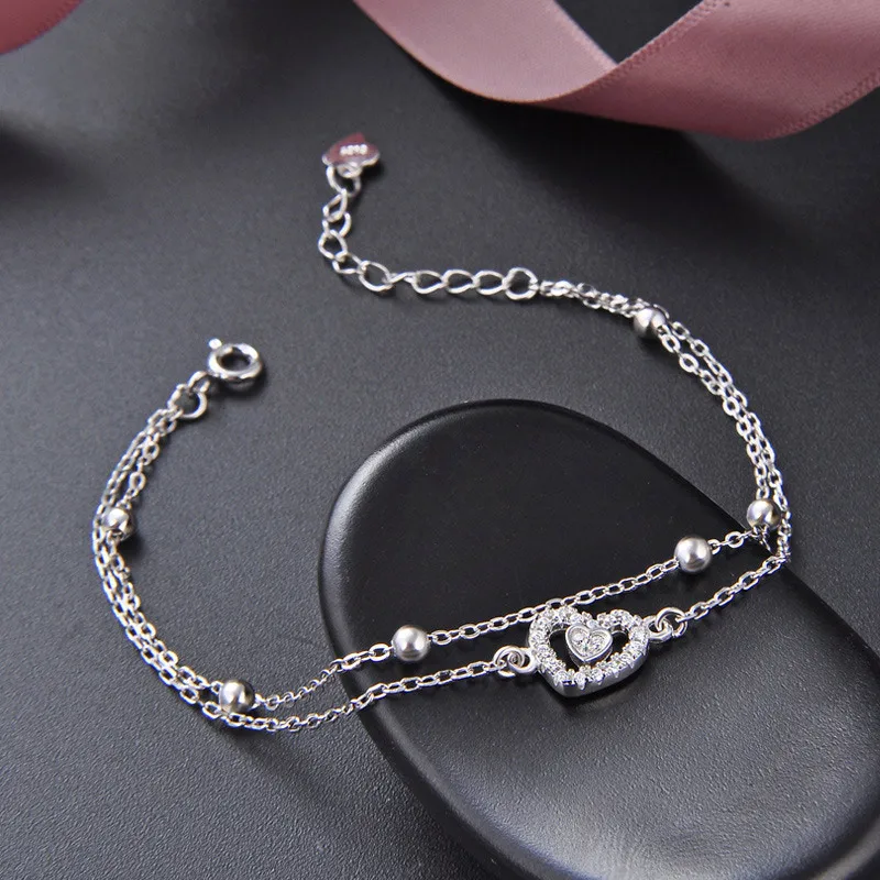 Двухслойные бусы браслеты в форме сердца для женщин браслет из стерлингового