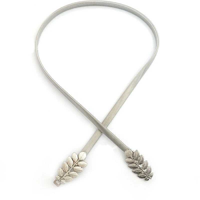 

Gold Silver Elastic Belt For Women Flower Leaf Ladies Waist Belts For Dresses Stretch Skinny Metal Female Belt elastische riem