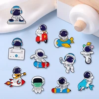 creative trendy cartoon astronaut skateboard oil drop lapel brooch badge pin denim bag gift men women fashion jewelry decorate