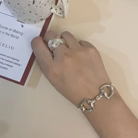 meyrroyu silver color popular niche design women bracelet trendy geometry double d shape bangle simple creative party jewelry