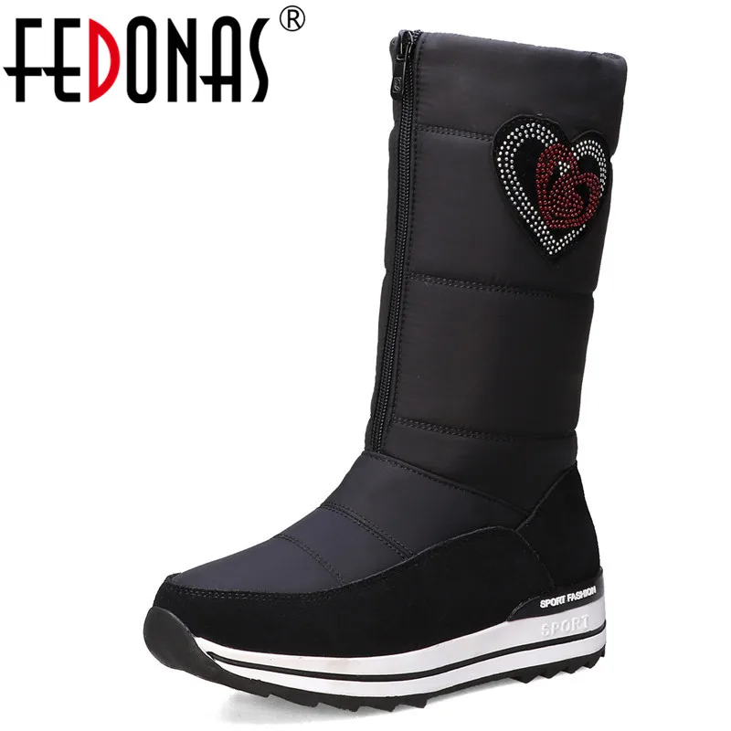 FEDONAS/Женская обувь на плоской платформе Новинка Сапоги до середины икры Теплые
