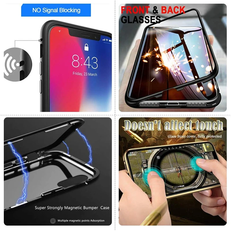 

iPhone 11 Pro Max Case Anti-Peep Magnetic Adsorption Case Front and Back Tempered Glass Full Screen Coverage Flip Privacy Cover