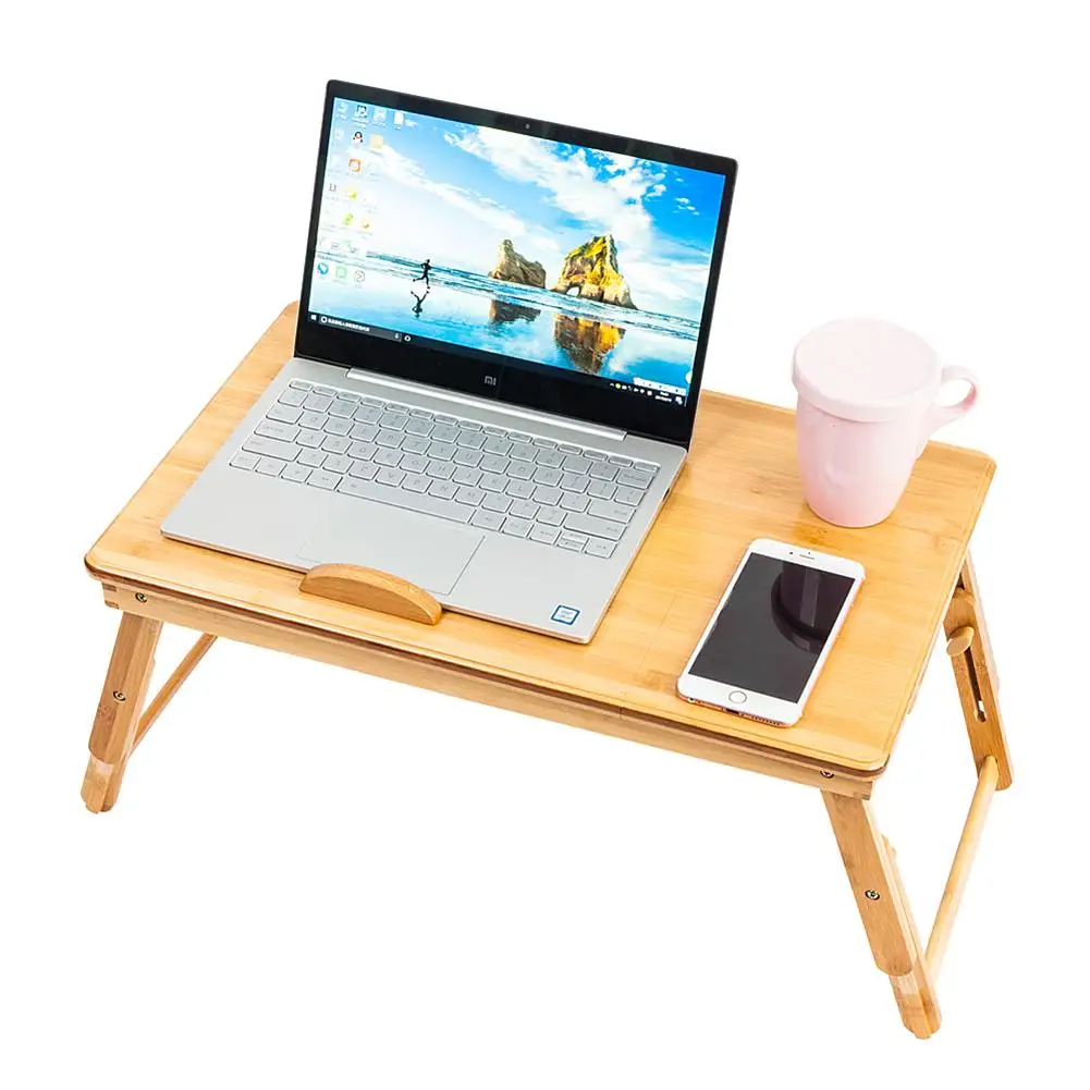 

53cm Bamboo Folding Laptop Desk Notebook Table Adjustable Breakfast Serving Tray Bed Table with Drawer Working in Bed Sofa