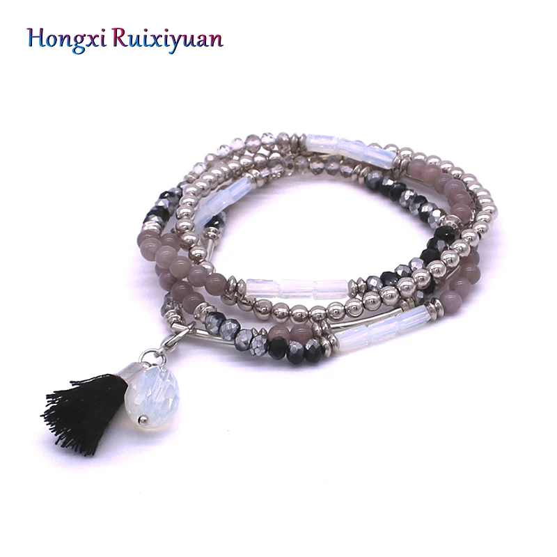 Браслет с кристаллами модный многослойный браслет и кисточками богемные