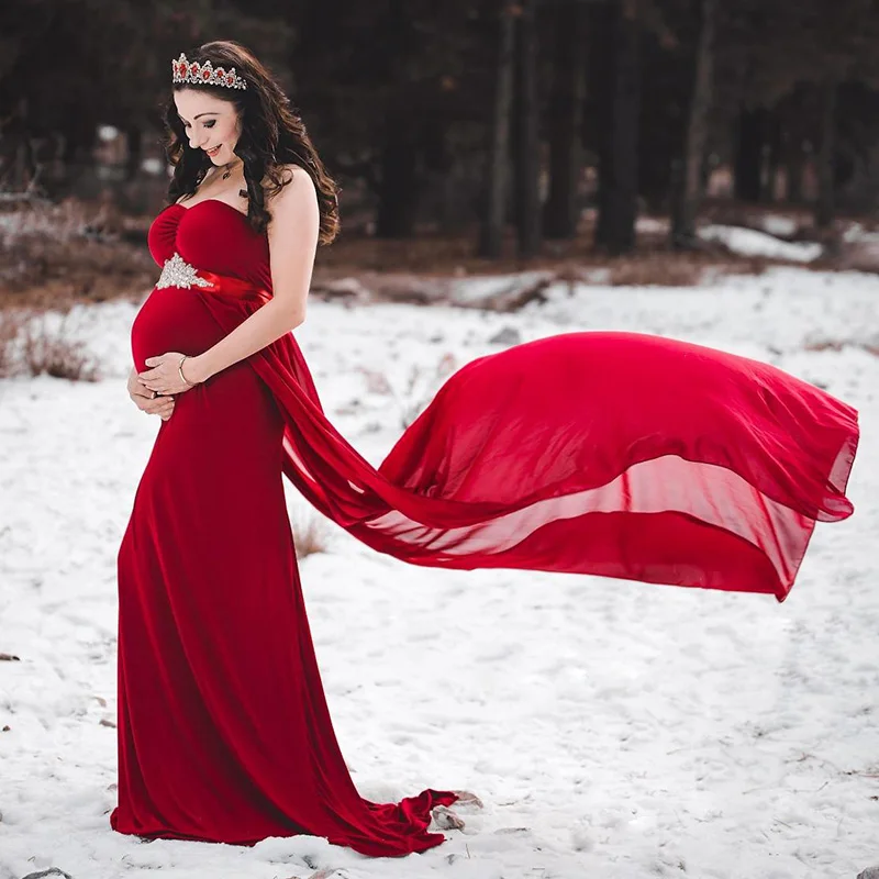 Red Реквизит для фотосъемки для беременных; длинное платье для беременных; Платье для фотосессии; Макси без рукавов - Цвет: Red
