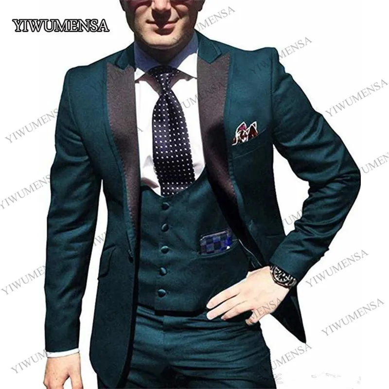 YIWU Для мужчин SA Красивый Slim Fit Костюмы для жениха со Свинкой Свадебные