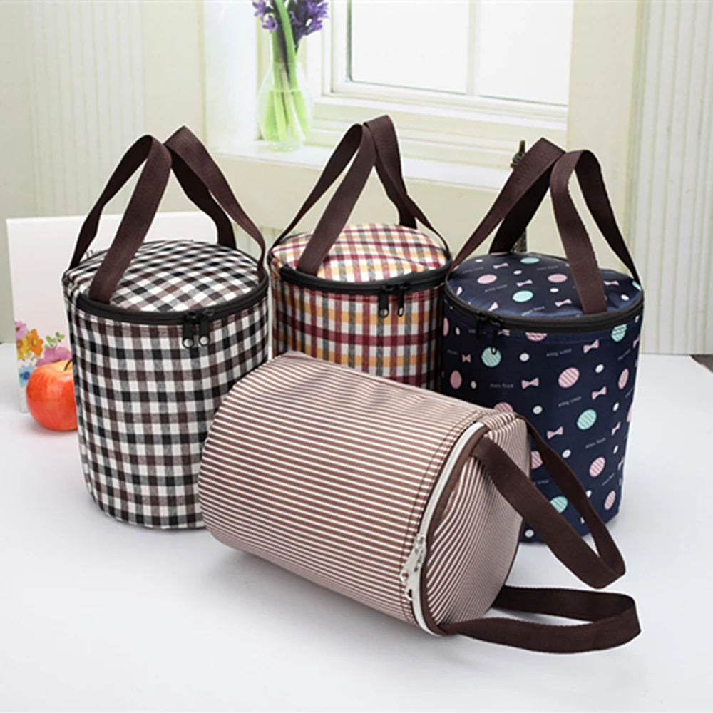 

New Cylindrical Lunch Bag Thermal Insulation Barrel Pouch Portable Lunchbox Bag Waterproof Food Preservation Ice Bag Cooler Bags