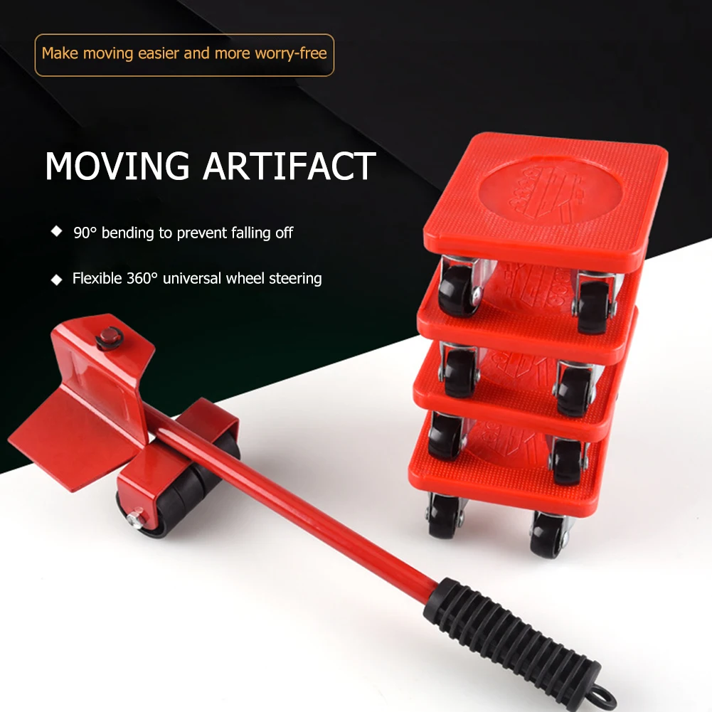 

5pcs Moves Furniture Tool Transport Shifter Moving Wheel Slider Remover Roller Heavy Bar Mover Device Slider Transporter