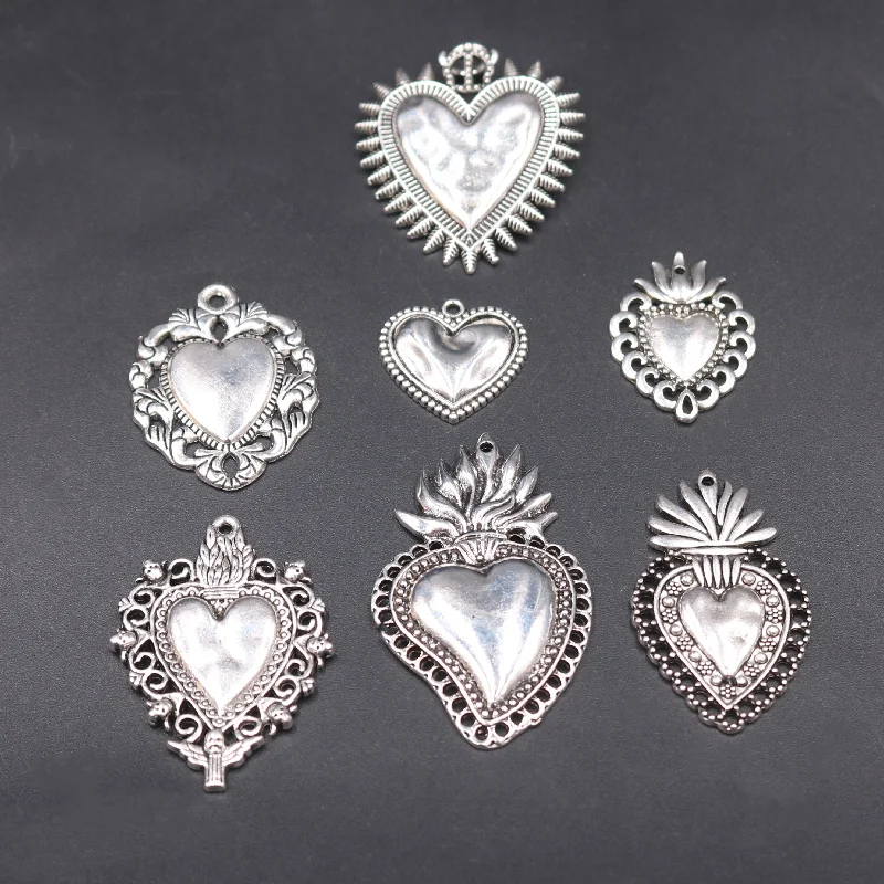 7 шт. в мексиканском стиле большой католический амулет виде Священного Сердца