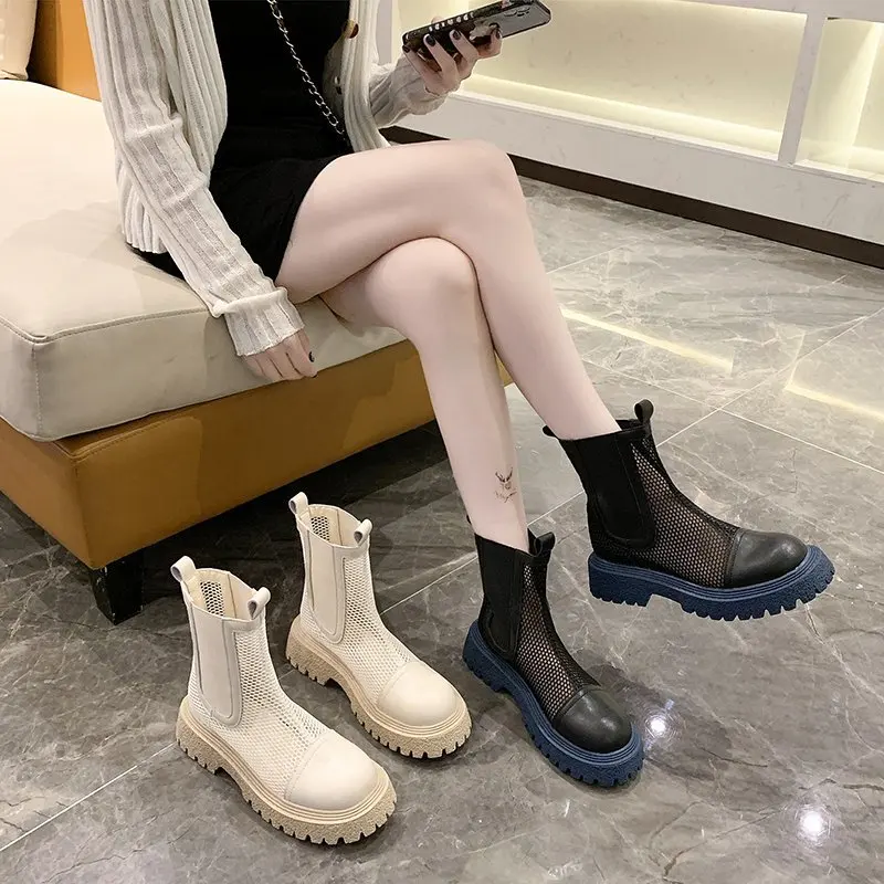 

Smoke tube boots women's tube Martin boots spring and summer thin breathable hollow mesh sandals 2021 new thick-soled sandals