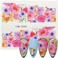 2022 new designs 3d flower full wrap decal embossed water transfer floral nail sticker slider decor manicure tool
