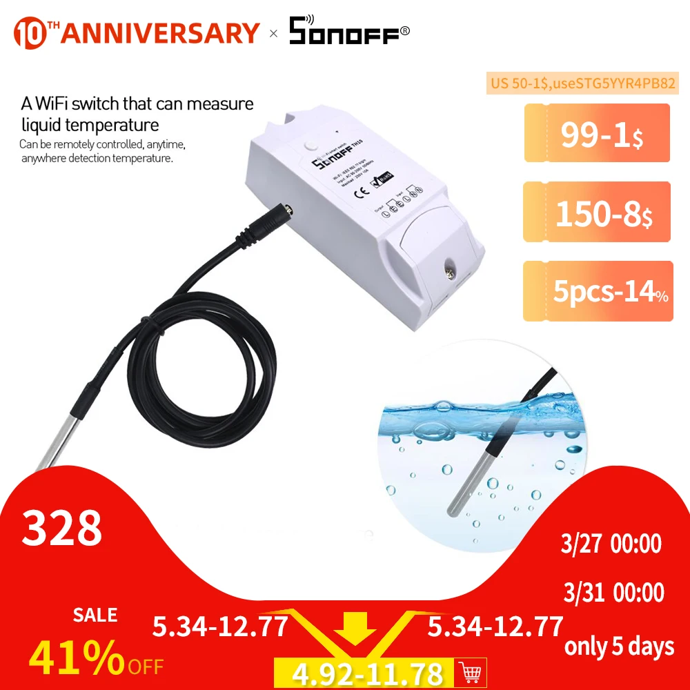 

SONOFF TH10 TH16 Switch and Sensor Ds18b20 Waterproof Probe Wifi Temperature Monitoring Remote Wireless Monitor For Smart Home