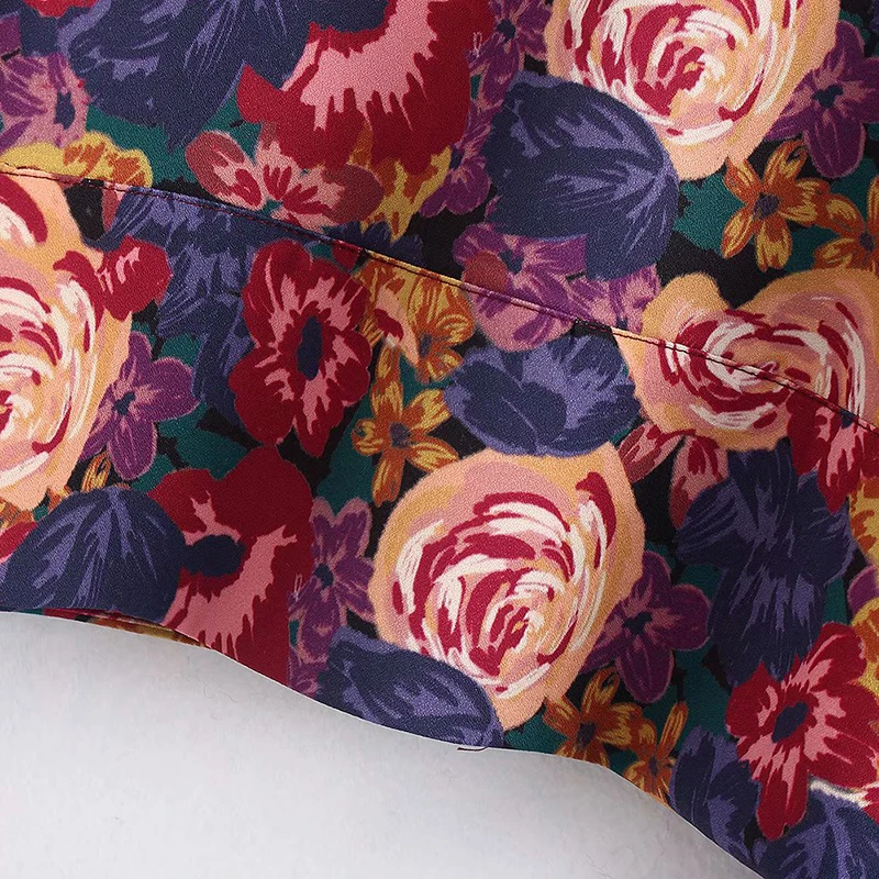 

Stylish sexy chic floral print crop top V neck three quarter sleeve short blouse retro female casual shirts tops blusas