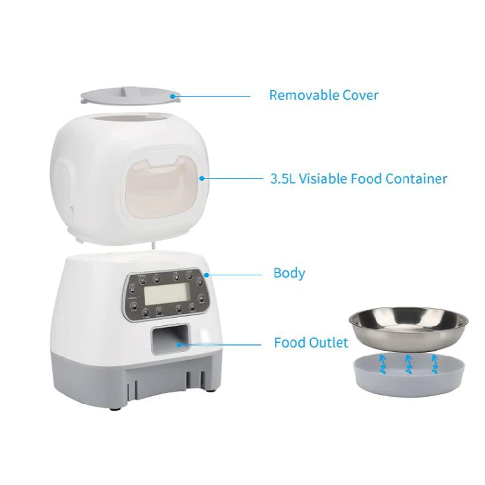 Automatic Pet Feeder Dog Bowl 3L Food Dispenser Vending Machine Large Cat 4 Meal Voice Recorder &ampTimer | Дом и сад