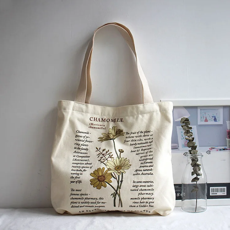 

Ecology Natural Cotton Floral Printing Shopper Bag Female Teenager Casual Leisure Reusable Eco-friendly Canvas Top-handle Bag