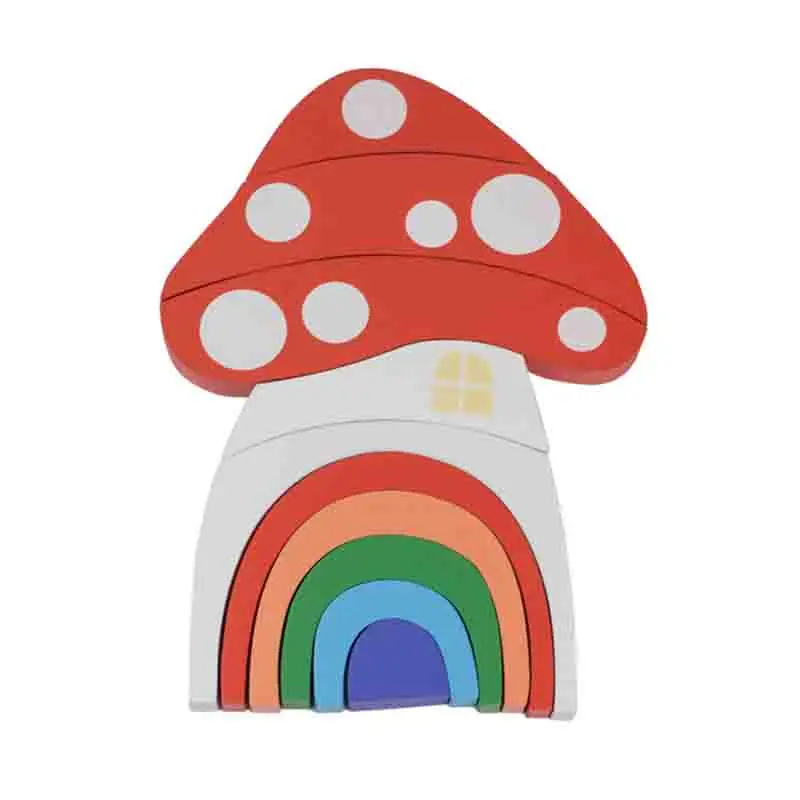 

Ins Style Nordic Wooden Home Children's Room Decorative Toys Mushroom Rainbow Building Blocks Ornaments Photography Props Gift