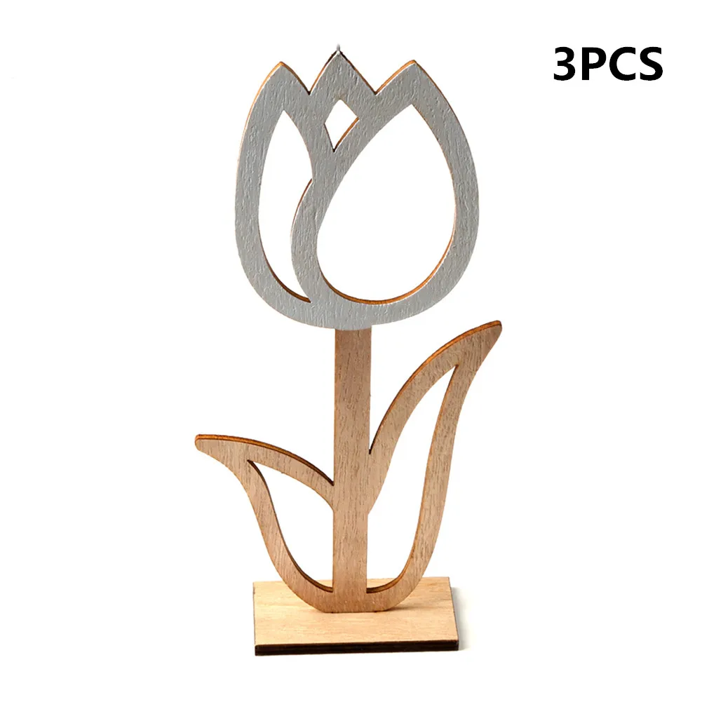 

3PCS Home Decorations DIY Wooden Easter Day Decor Home Wooden Hollow Flowers Decoration Supplies Party Ornament