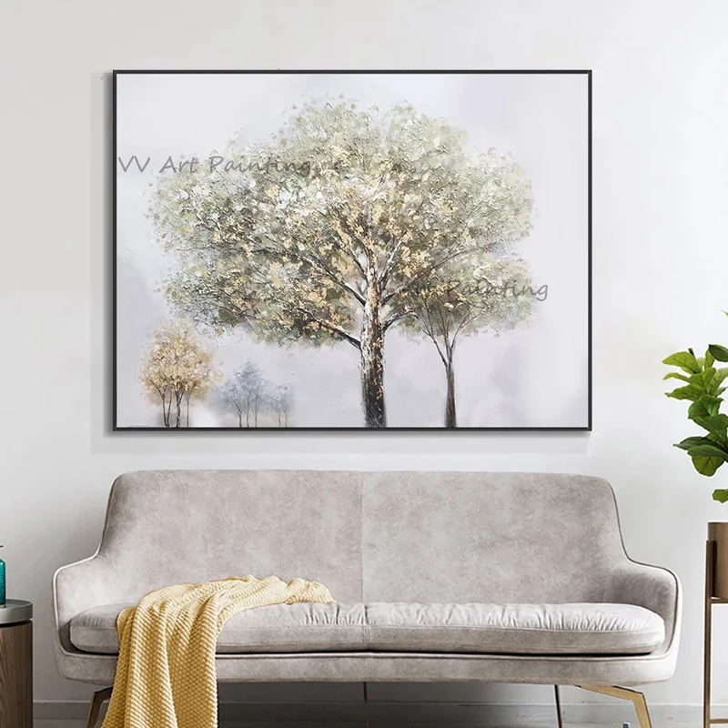 

Top Selling Handmade Nature Canvas Painting Hand Painted Thick Tree Oil Painting Cuadros Frameless Decoration for Living Room