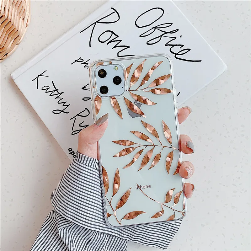 T5 N1986N покрытие из розового золота для iPhone 11 11 Pro Max X XR XS Max 7 8 Plus чехол для телефона роскошный художественный лист Дерево мягкий IMD для iPhone 11 - Цвет: T5