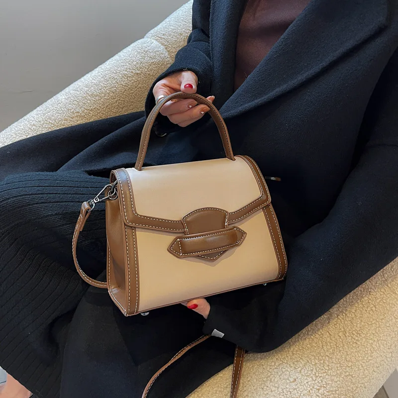 

NEW Winter Luxury Shoulder Handbags and Purses Color Contrast Small PU Leather Crossbody Bags with Short Handle for Women
