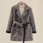 Женское шерстяное пальто, клетчатое двубортное пальто с поясом, верхняя одежда, P911, Осень-зима 2020