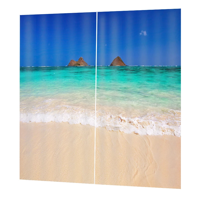 

Photo blue curtains beach print Chinese Customized 3D Blackout Curtains Living Room Bedroom 3d curtains