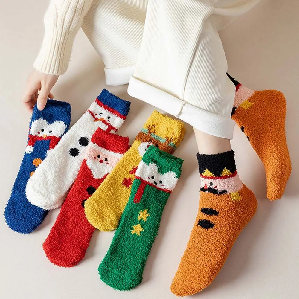 

Christmas Coral Fleece Socks For Women Girls Fashion Cute Cartoon Santa Claus Elk Pattern Soft Plush Socks Home Floor Socks