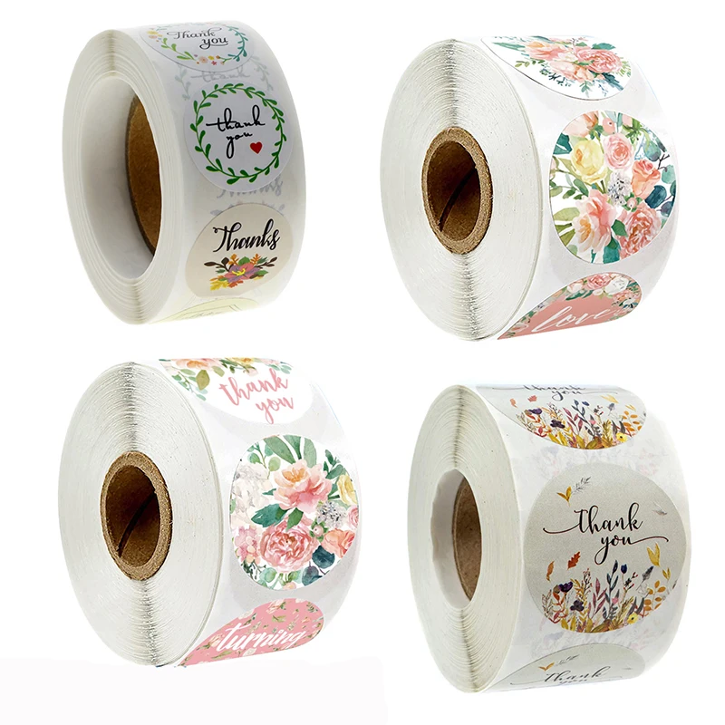 

1 Inches Floral Thank You Sticker Seal Label Scrapbooking Decoration Sticker Birthday Gift Package Sealing Sticker 500Pcs