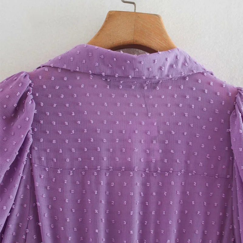 

Purple Lapel Women's Long-sleeved Waist Tulle Pleated Chic Dress Korean Harajuku Fashion Female Dress