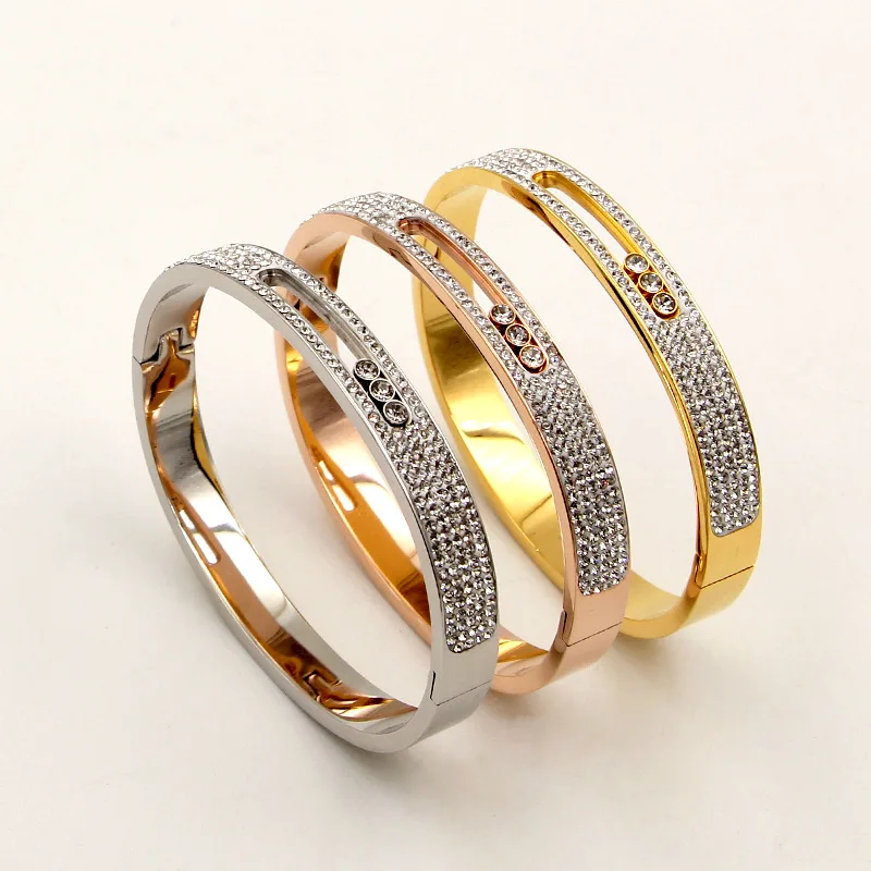 Роскошный дизайнерский скользящий браслет с кристаллами для женщин, браслет из нержавеющей стали для пар, Женские Ювелирные изделия, подарок